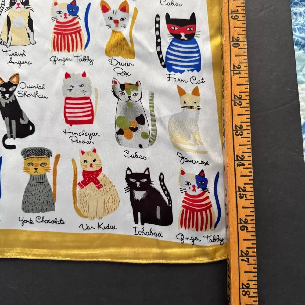 Colorful Cat Breed Print Square Scarf Silky Polyester Neck Hair Purse Accessory